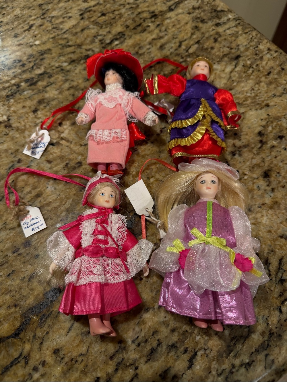 Vintage porcelain dolls Christmas ornaments made in Taiwan